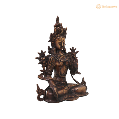 Handcrafted Brass White Tara Devi Idol – Handcrafted Traditional Unique Chola Style Tara Maa Murti for Pooja, Home Mandir, Spiritual Décor &amp; Gifting 11 Inch