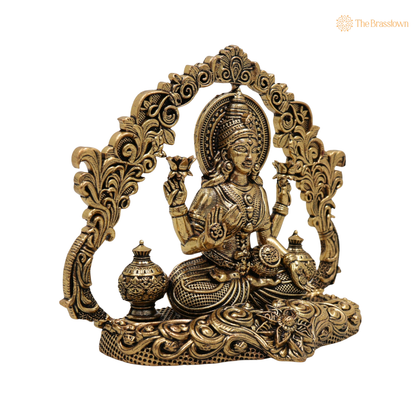 Brass Sitting Mahalakshmi Idol 3.5 Inch side view – antique finish detail