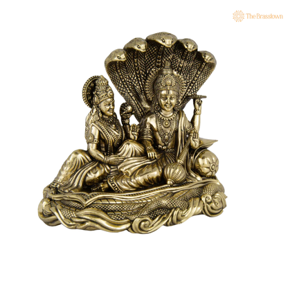 Brass Vishnu and Lakshmi Idol 3 Inch closeup – intricate craftsmanship