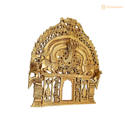 Handcrafted Brass Prabhawali with Sheshnaag 8 Inch closeup – intricate craftsmanship