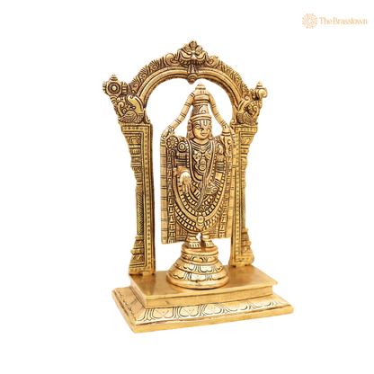 Brass Venkateswara Balaji Srinivasa Idol with Prabhavali Chowki – Tirupati Balaji Statue for Puja &amp; Home Mandir 12 Inch