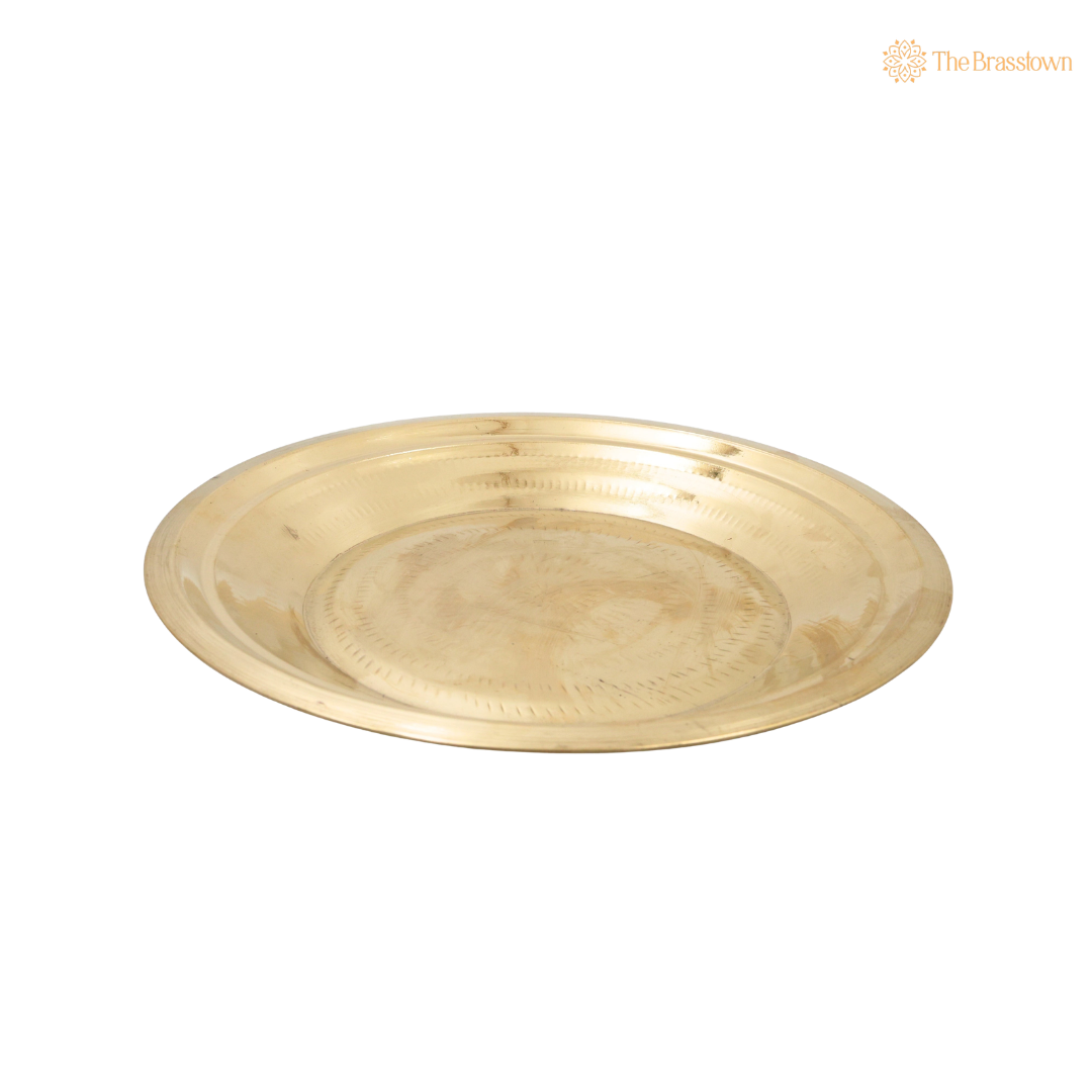 Handcrafted Brass Pooja Thali for Mandir – Peetal Pooja Plate (Pital Puja Thambalam) for Hindu Worship &amp; Temple Rituals 13.5 Inch