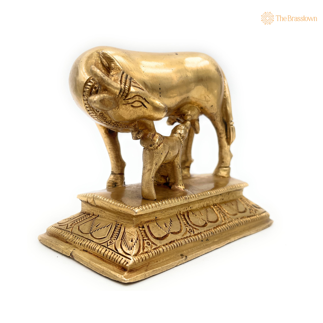 Sacred Brass Cow and Calf Statue 4.5 Inch