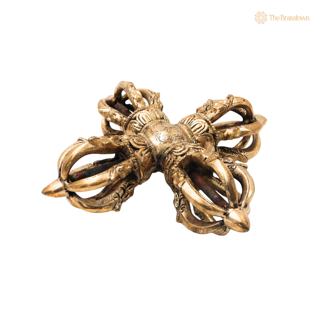 Brass Double Dorje / Vajra Idol – Tibetan Thunderbolt Scepter for Puja &amp; Spiritual Décor 3 Inch