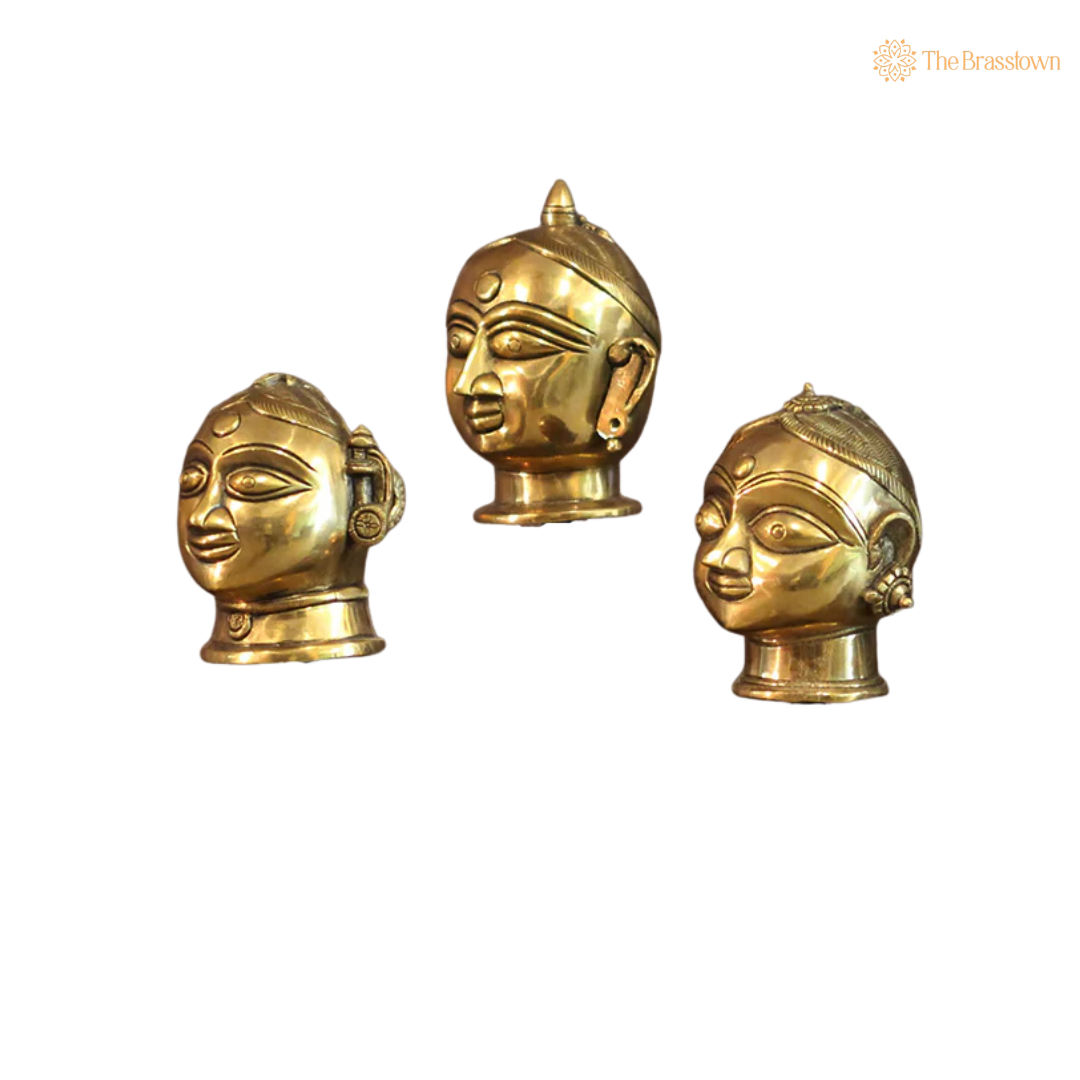 Handcrafted Brass Gauri Head Set 4 Inch closeup – intricate craftsmanship