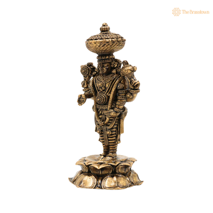 Brass Venkateshvara Idol on Lotus 3 Inch closeup – intricate craftsmanship