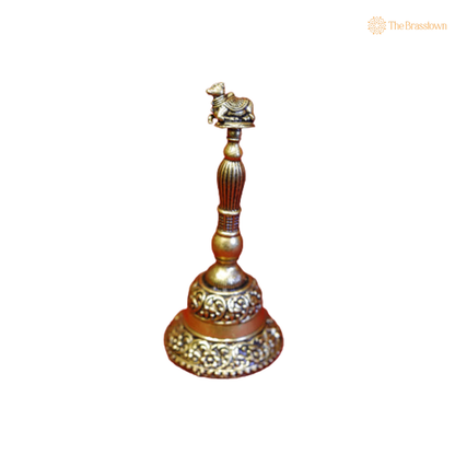 Brass Nandi Ghanti 5 Inch closeup – intricate craftsmanship