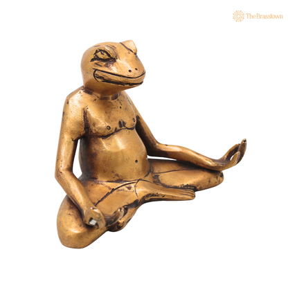 Brass Yoga Frog Sculpture – Handcrafted Meditating Frog Figurine for Yoga, Home Décor, Office Desk, Vastu &amp; Gifting 3.5 Inch