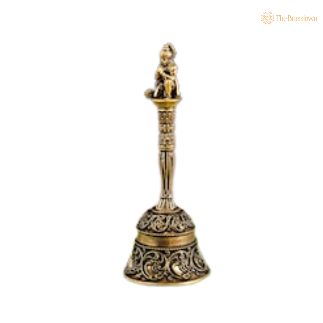 Brass Hanuman Ghanti 4 Inch closeup – intricate craftsmanship