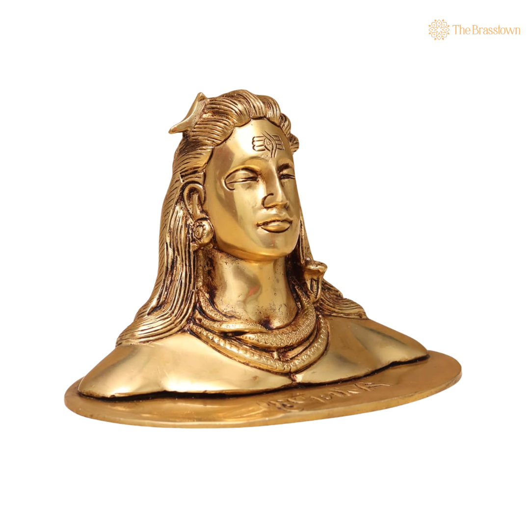 Brass Adiyogi Shiva Bust Statue 4 Inch side view – antique finish detail