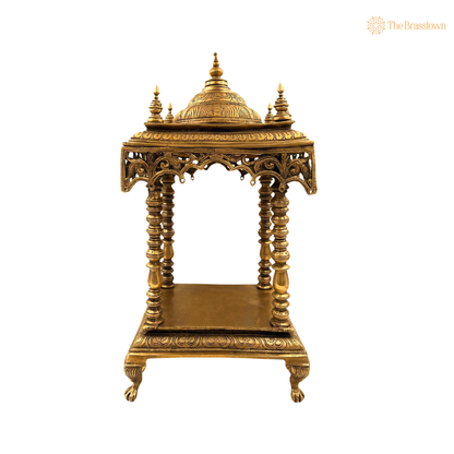 Handcrafted Brass Temple Mandir for 21 Inch closeup – intricate craftsmanship