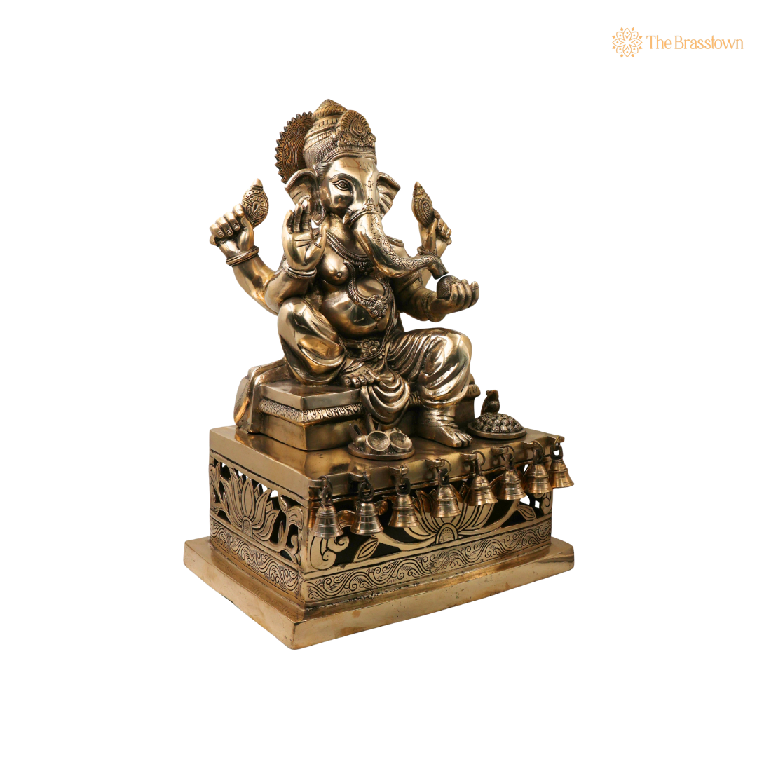 Brass Ganesha Idol – Traditional Chola Style Ganapati Vinayaka Murti for Pooja, Home Mandir, Décor &amp; Gifting 21 Inch