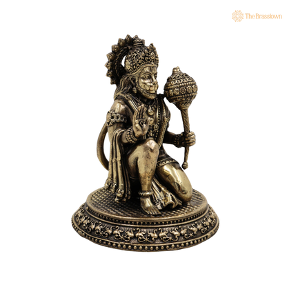 Handcrafted Brass Sitting Hanuman Idol 4.5 Inch closeup – intricate craftsmanship
