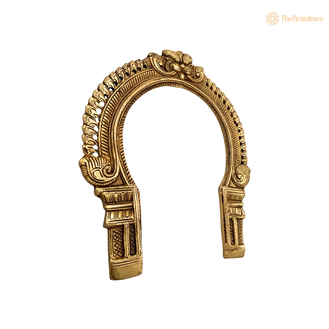 Handcrafted Brass Kirtimukha For Diety Prabhaval Arch – Handcrafted Arch Backdrop Wall Hanging for Home Temple, Deity Décor &amp; Spiritual Ambience 9 Inch