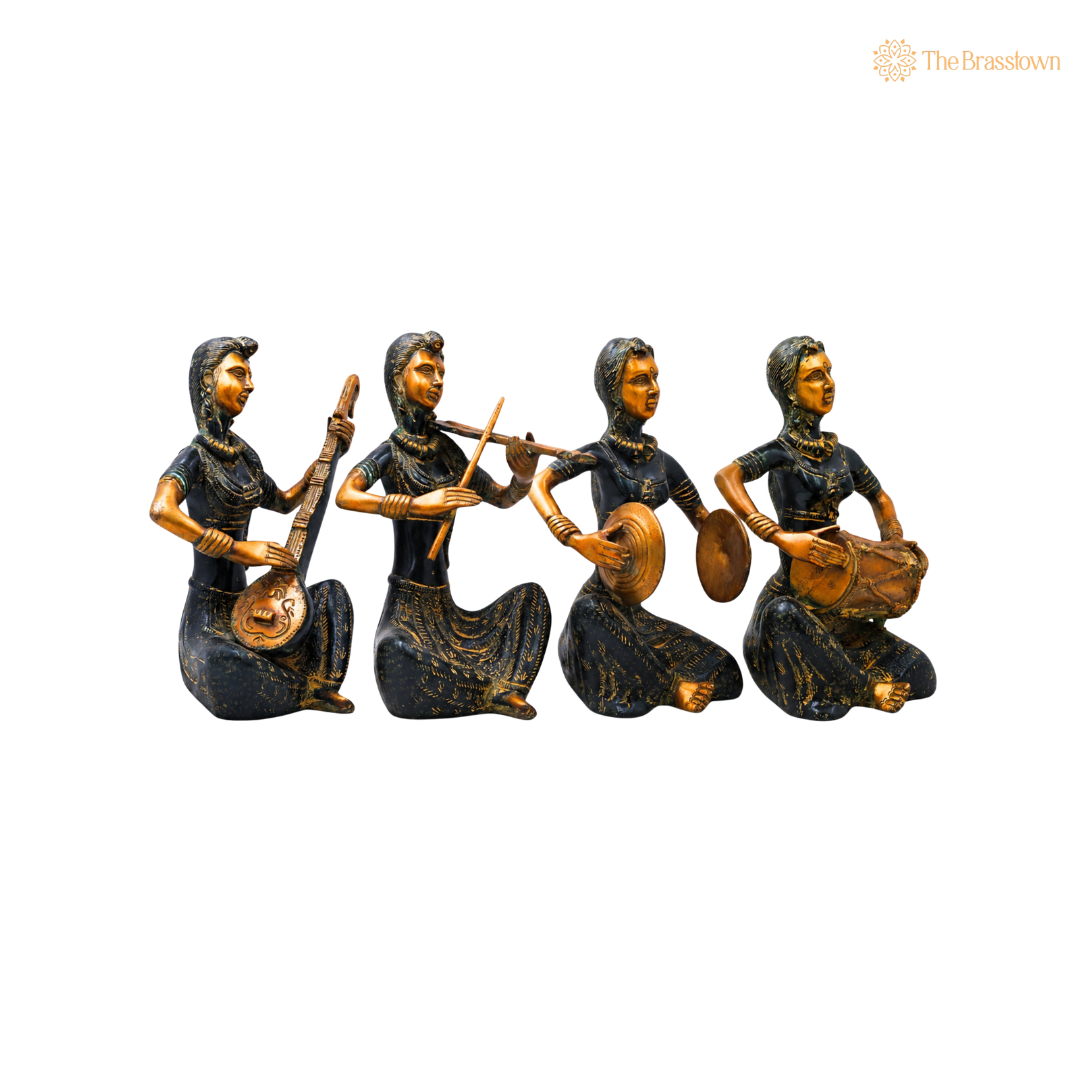 Handcrafted Brass Lady Musician Set of 4 – Traditional Brass Musical Figurines Orchestra Sculpture for Home Décor &amp; Luxury Gifting 12 Inch