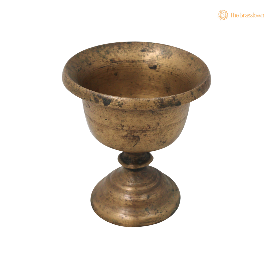 Vintage Brass Lota Kalash Kumbha for Pooja Temple - Handcrafted Traditional Pital Gangajali Kamandal for Ganga Jal, Hindu Rituals, Home Mandir &amp; Spiritual Gifting 3.5 Inch