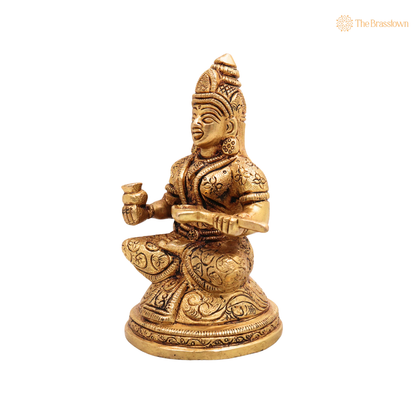Brass Annapurneshwari Annapurna Devi Idol – Annapoornā Mata Murti for Pooja &amp; Kitchen Temple 6 Inch