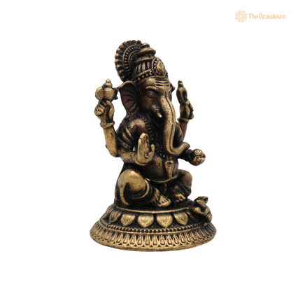 Handcrafted Brass Ganpati Bappa Idol 2 Inch closeup – intricate craftsmanship