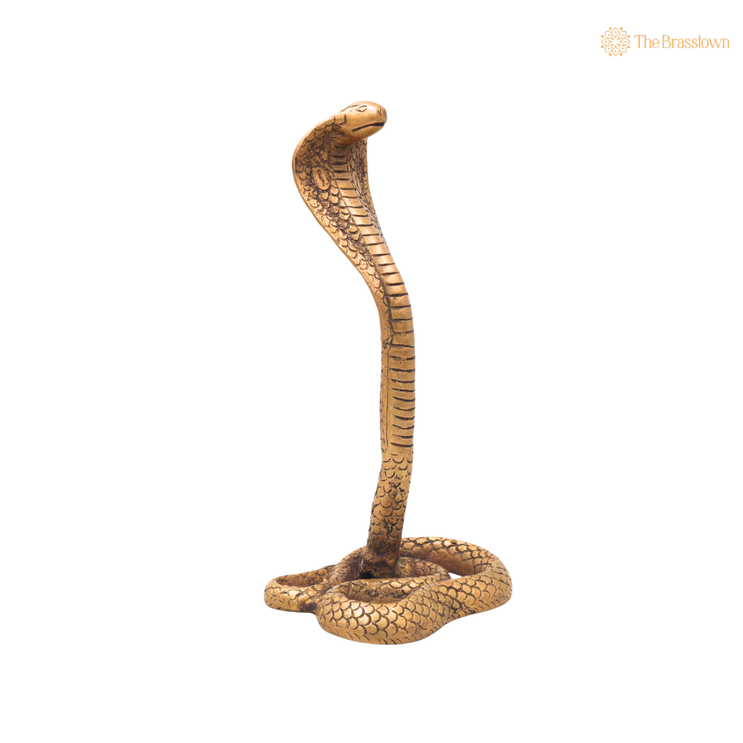 Brass Snake Handcrafted Naag Devta Idol – Handcrafted Naag Devta Murti for Pooja, Vastu, Home Mandir, Spiritual Décor &amp; Traditional Gifting 10.5 Inch