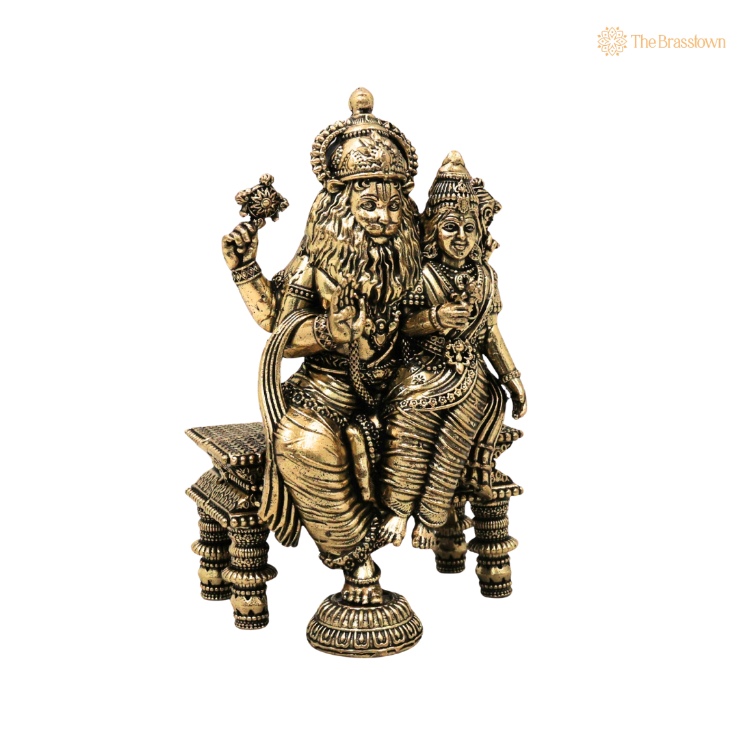Brass Lakshmi Narasimha Swamy Idol 4.5 Inch closeup – intricate craftsmanship