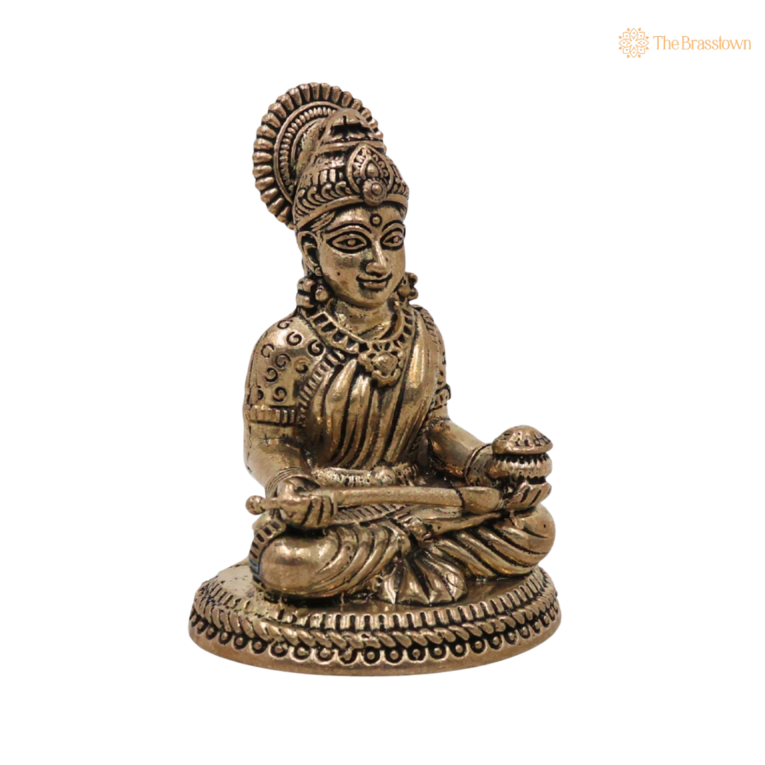 Handcrafted Brass Annapurneshwari Idol 2.5 Inch closeup – intricate craftsmanship