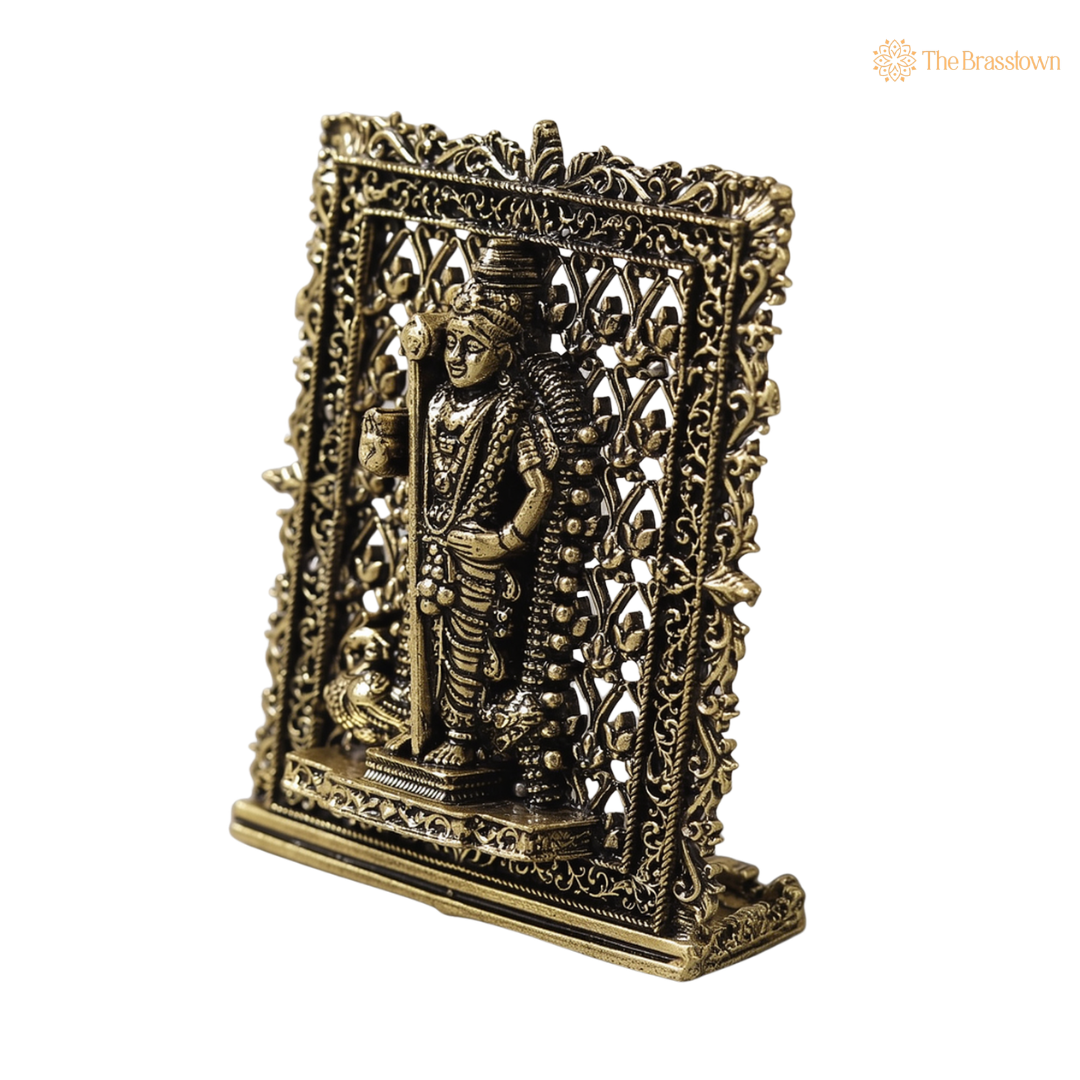 Brass Kartikeya (Murugan) Panel – Fine Handcrafted Lord Murugan Wall Plaque for Car Dashboard, Home Décor &amp; Spiritual Blessings 3 Inch