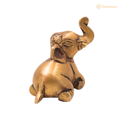 Brass Baby Gaja Elephant Idol – Decorative Elephant Statue for Home, Office &amp; Spiritual Décor 2.5 Inch