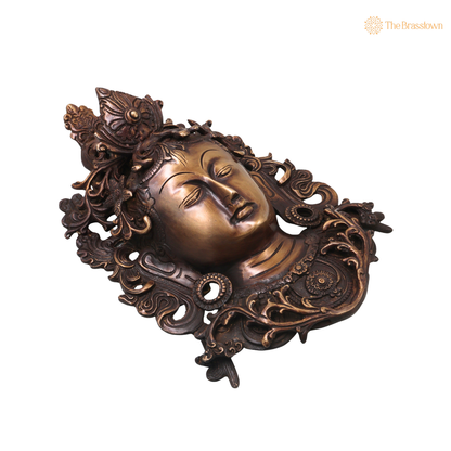 Handcrafted Brass Tara Devi Mask Wall Hanging – Handcrafted Mahavidya Goddess Face Wall Décor for Pooja, Home Mandir &amp; Spiritual Gifting 11.5 Inch