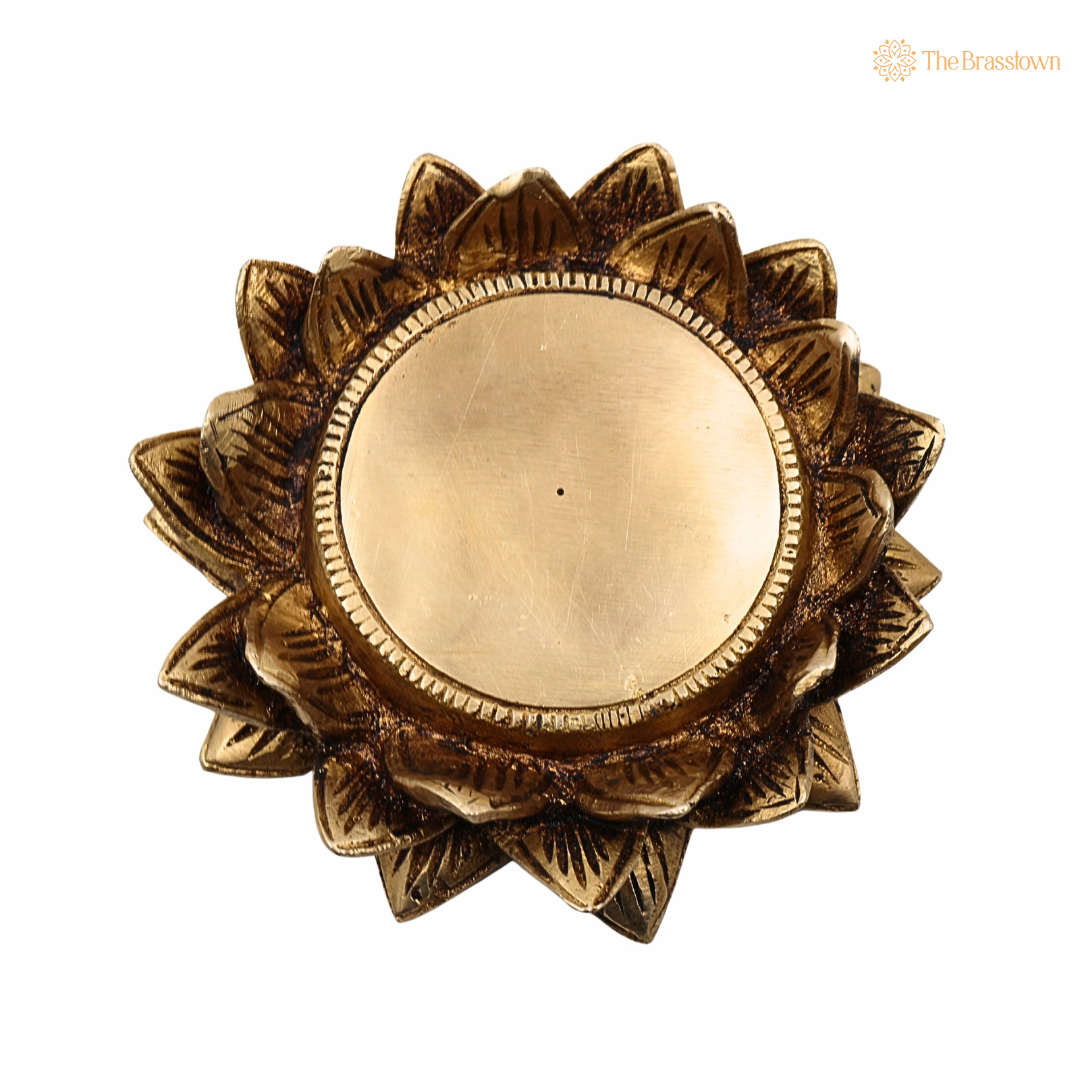 Brass Lotus Shaped Pooja Chowki 1.5 Inch closeup – intricate craftsmanship