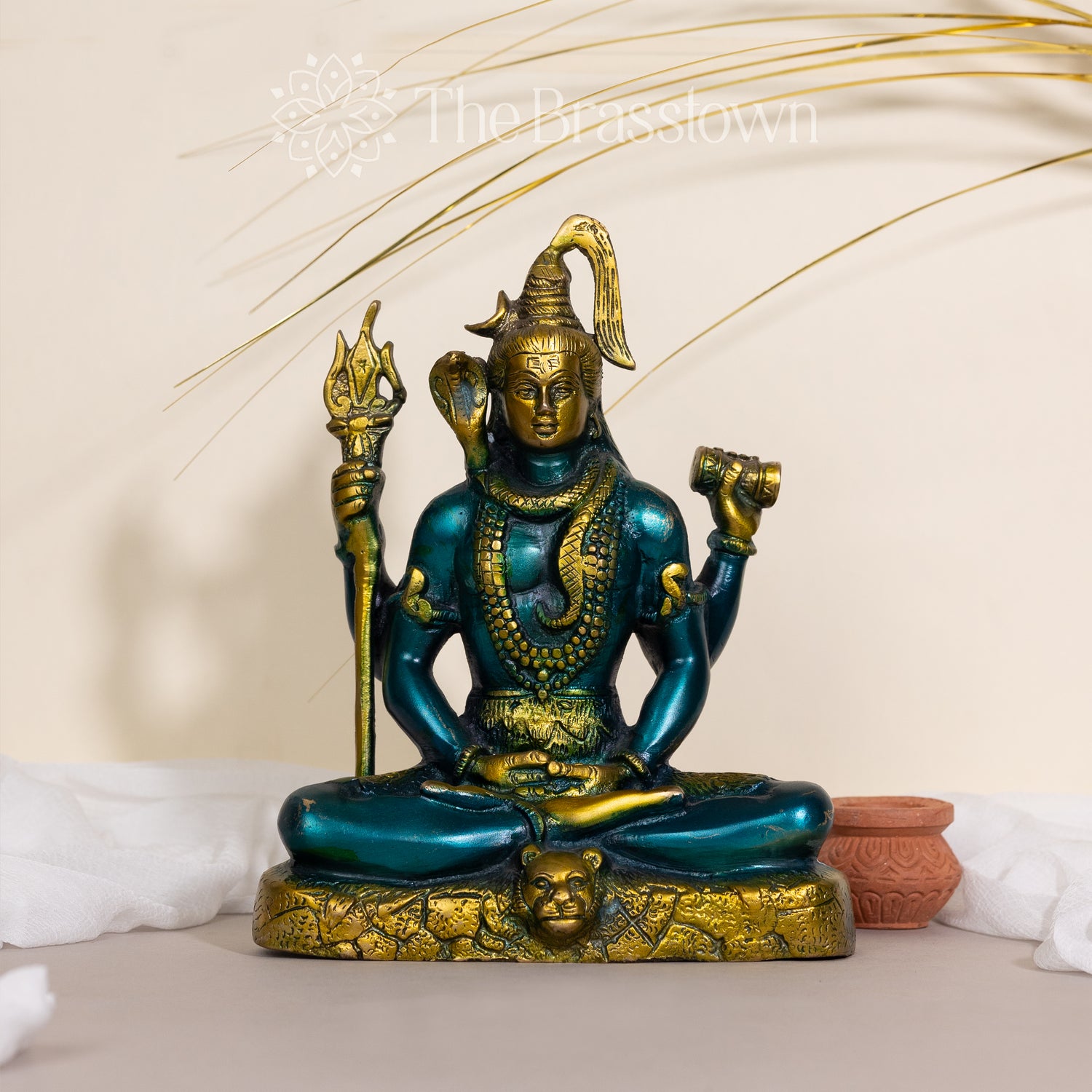 Brass Lord Shiva Statue in Blue and Gold