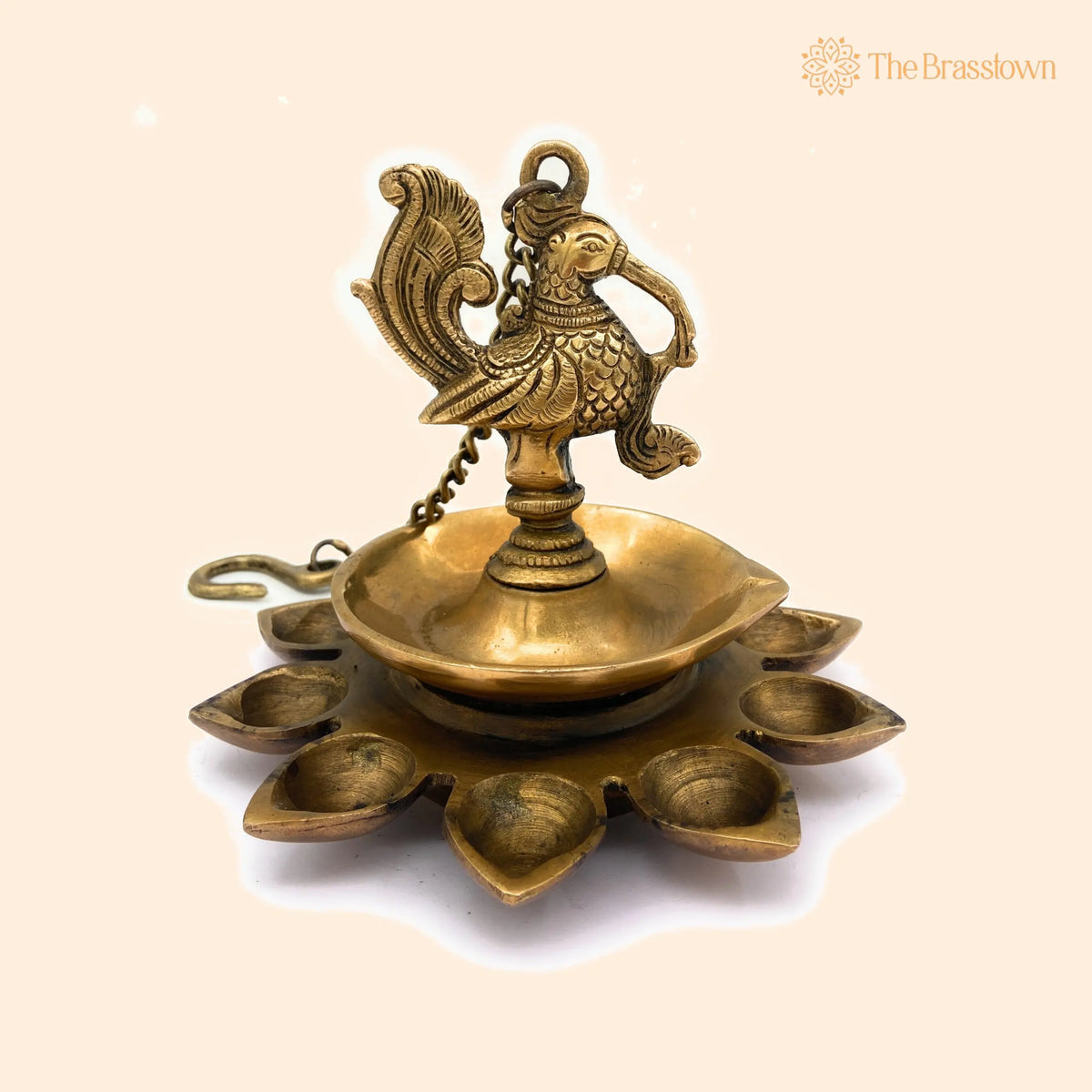 Brass Hanging Lamp Peetal Pittal Ceiling Lantern – Handcrafted Traditional Pitala Pendant Light, Antique Vellikal Jhoomar 7 Inch 1