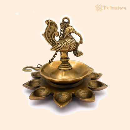 Brass Hanging Lamp Peetal Pittal Ceiling Lantern – Handcrafted Traditional Pitala Pendant Light, Antique Vellikal Jhoomar 7 Inch 1