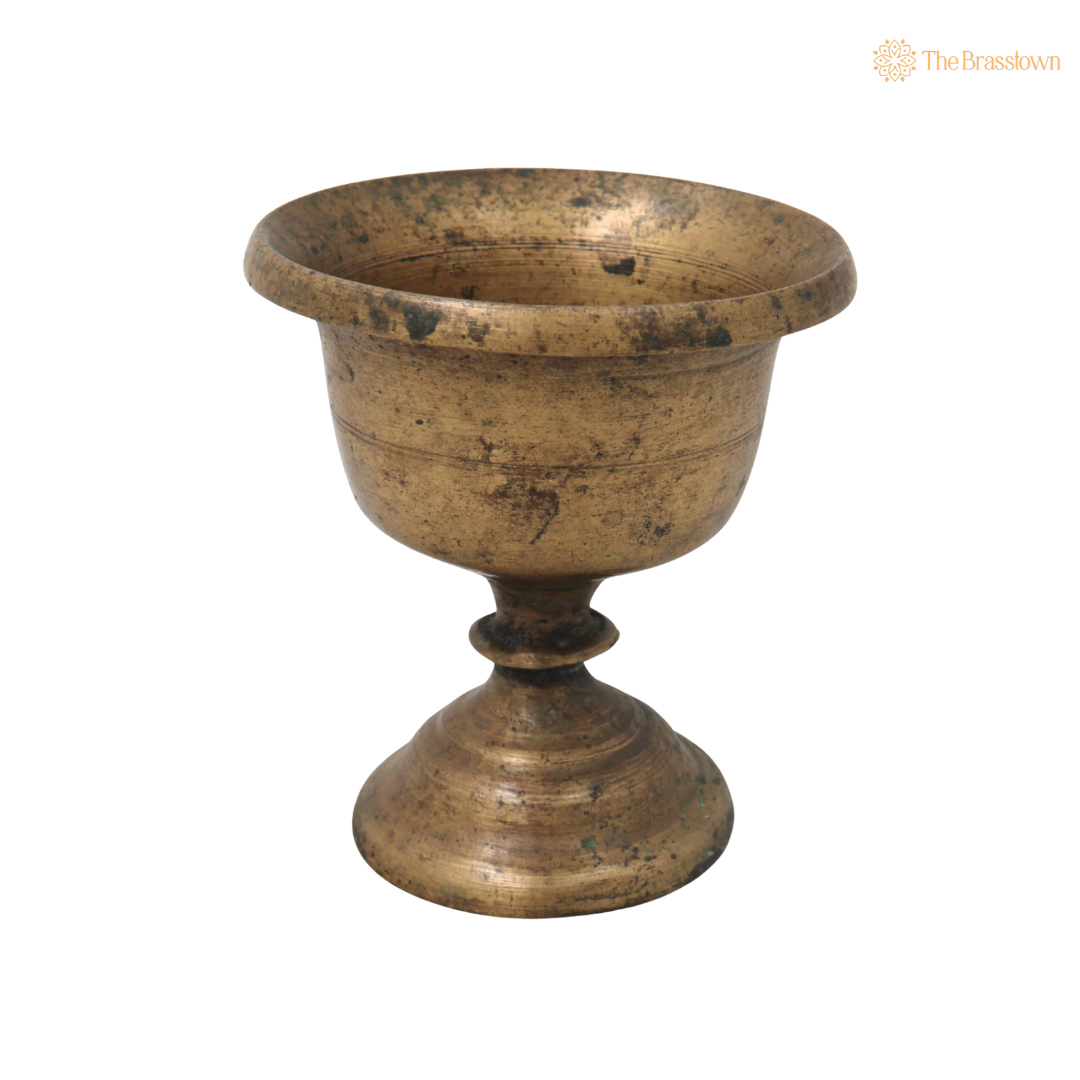 Vintage Brass Lota Kalash Kumbha for Pooja Temple - Handcrafted Traditional Pital Gangajali Kamandal for Ganga Jal, Hindu Rituals, Home Mandir &amp; Spiritual Gifting 3.5 Inch