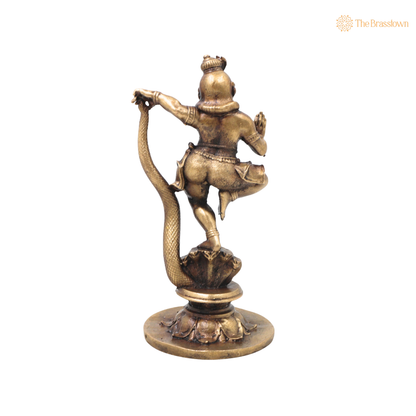 Brass Kaliya Mardana Krishna Idol – Handcrafted Chola Style Kaliya Daman Govinda Murti for Pooja, Home Mandir, Décor &amp; Spiritual Gifting 5.5 Inch
