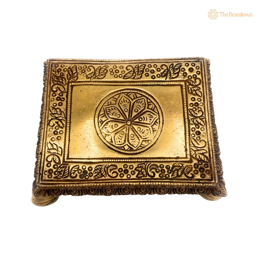 Handmade Brass Pooja Chowki 1 Inch – home mandir puja decor India