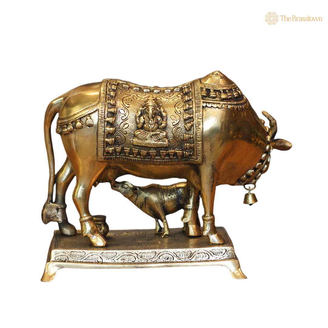 Handcrafted Brass Kamdhenu Cow with 8.5 Inch – home mandir puja decor India