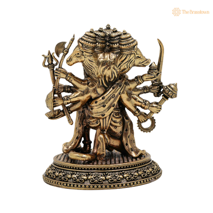 Brass Panchmukhi Sitiing Hanuman Idol 4.5 Inch – home mandir puja decor India