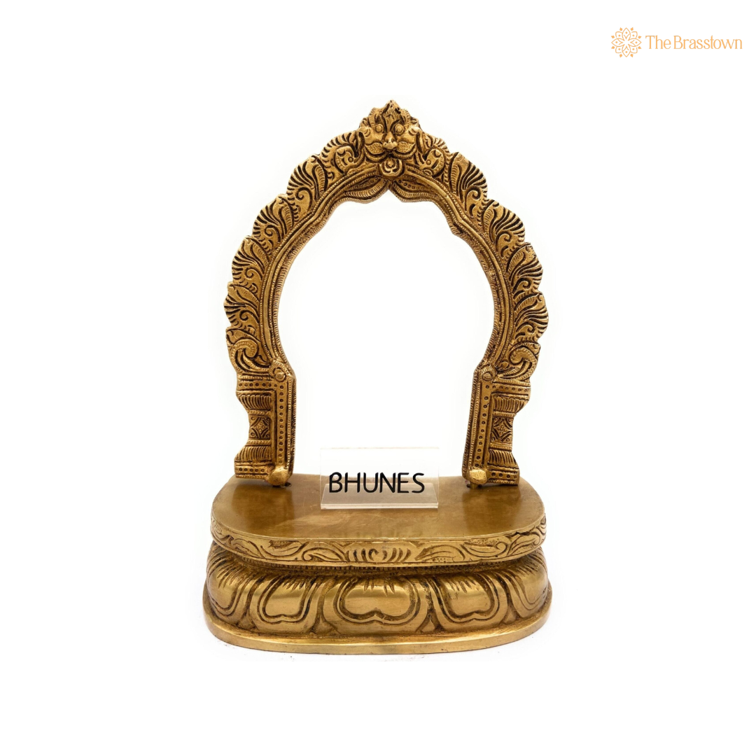 Traditional Brass Singhasan Chowki With Prabhavali – Singhasan Stand for Idols &amp; Home Temple Pooja 9 Inch