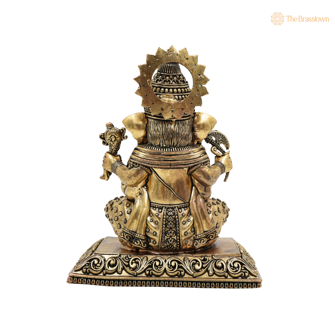 Handcrafted Brass Sitting Ganpati Bappa 6 Inch – home mandir puja decor India