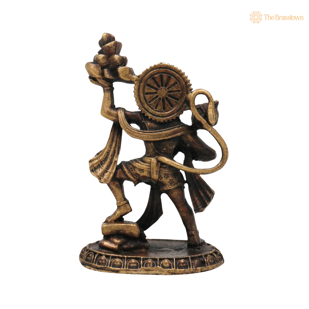 Brass Hanuman Idol with Sanjeevini 2 Inch – home mandir puja decor India
