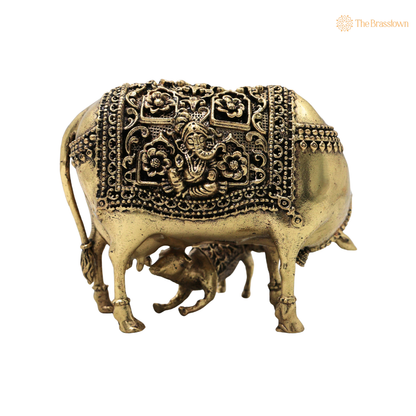 Brass Kamdhenu Gomata Idol – Sacred Surabhi Cow Murti for Pooja, Home Mandir, Vastu Décor &amp; Spiritual Blessings 3 Inch