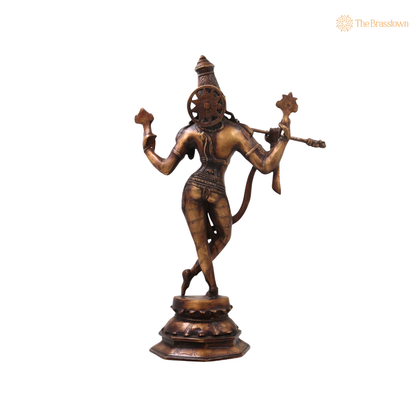 Brass Venugopala Lord Krishna Idol – Handcrafted Chola Style Kaliya Daman Govinda Murti for Pooja, Home Mandir, Décor &amp; Spiritual Gifting 18.5 Inch
