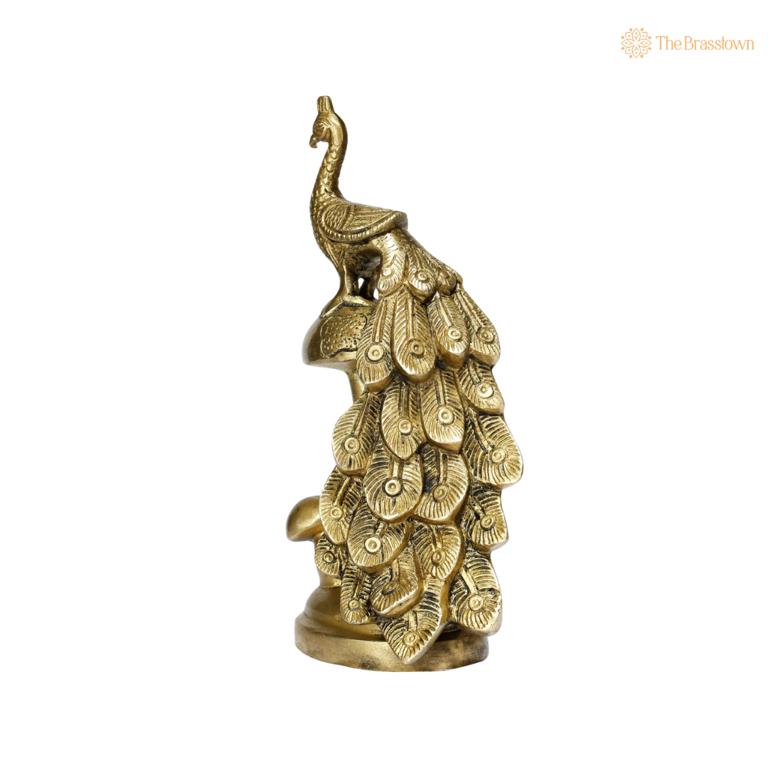 Antique Brass Peacock on Tree 8 Inch – home mandir puja decor India