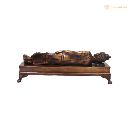 Brass Sleeping Buddha Statue – Handcrafted Reclining Nirvana Statue Traditional Buddhist Buddha Murti 10.5 Inch