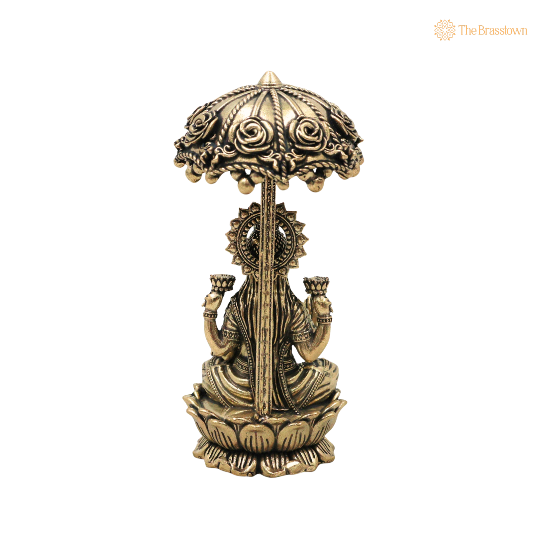 Brass Mahalakshmi Idol with Umbrella 4.5 Inch – home mandir puja decor India