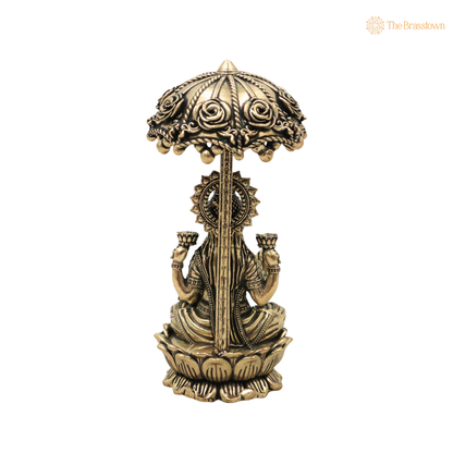 Brass Mahalakshmi Idol with Umbrella 4.5 Inch – home mandir puja decor India