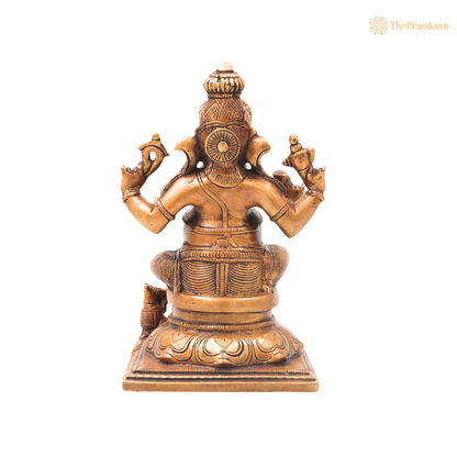 Handcrafted Brass Sitting Ganpati Bappa Idol – Lord Ganesha Murti (Vinayaka) for Puja, Home Mandir &amp; Décor 9.5 Inch