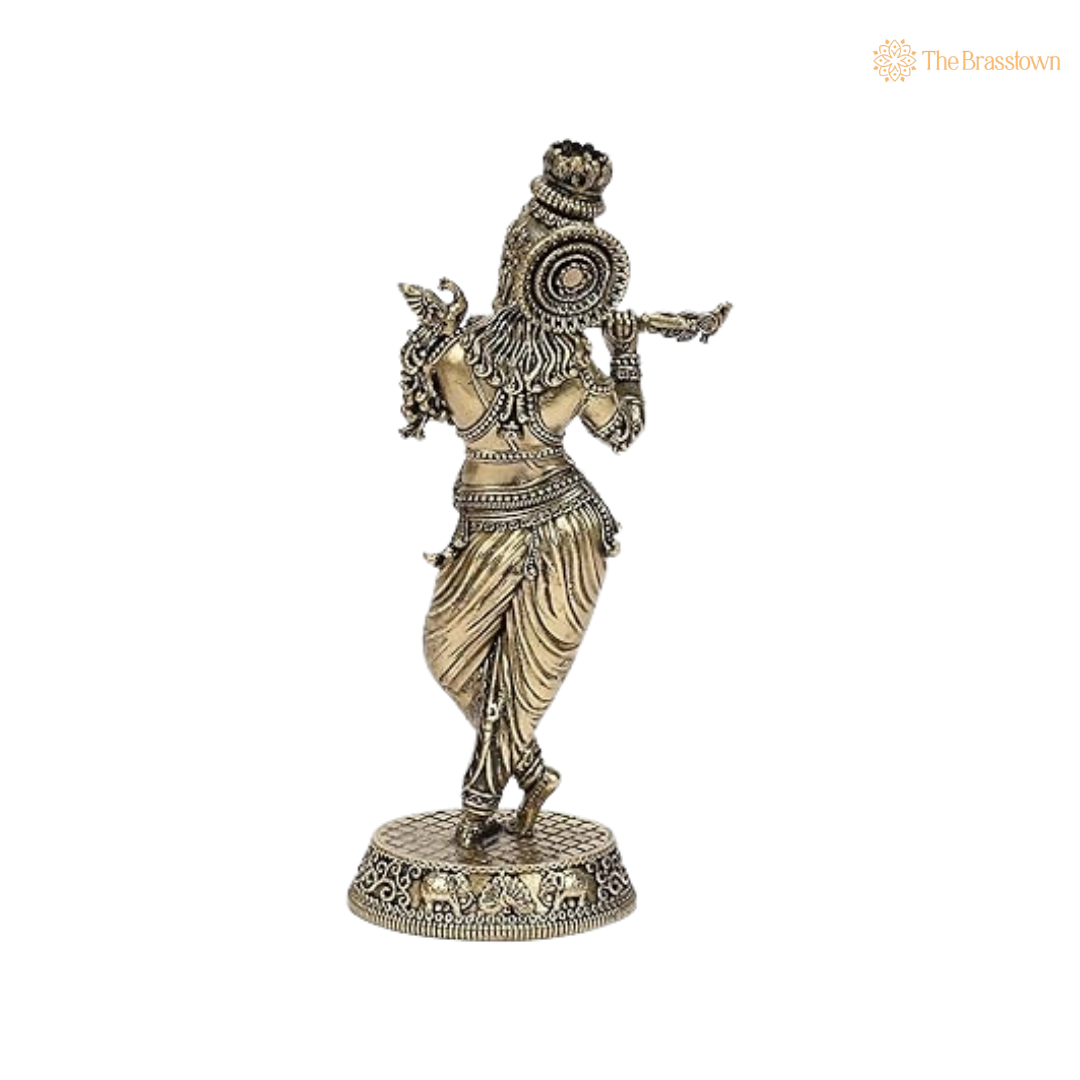 Brass Krishna Idol with Peacock 5.5 Inch – home mandir puja decor India