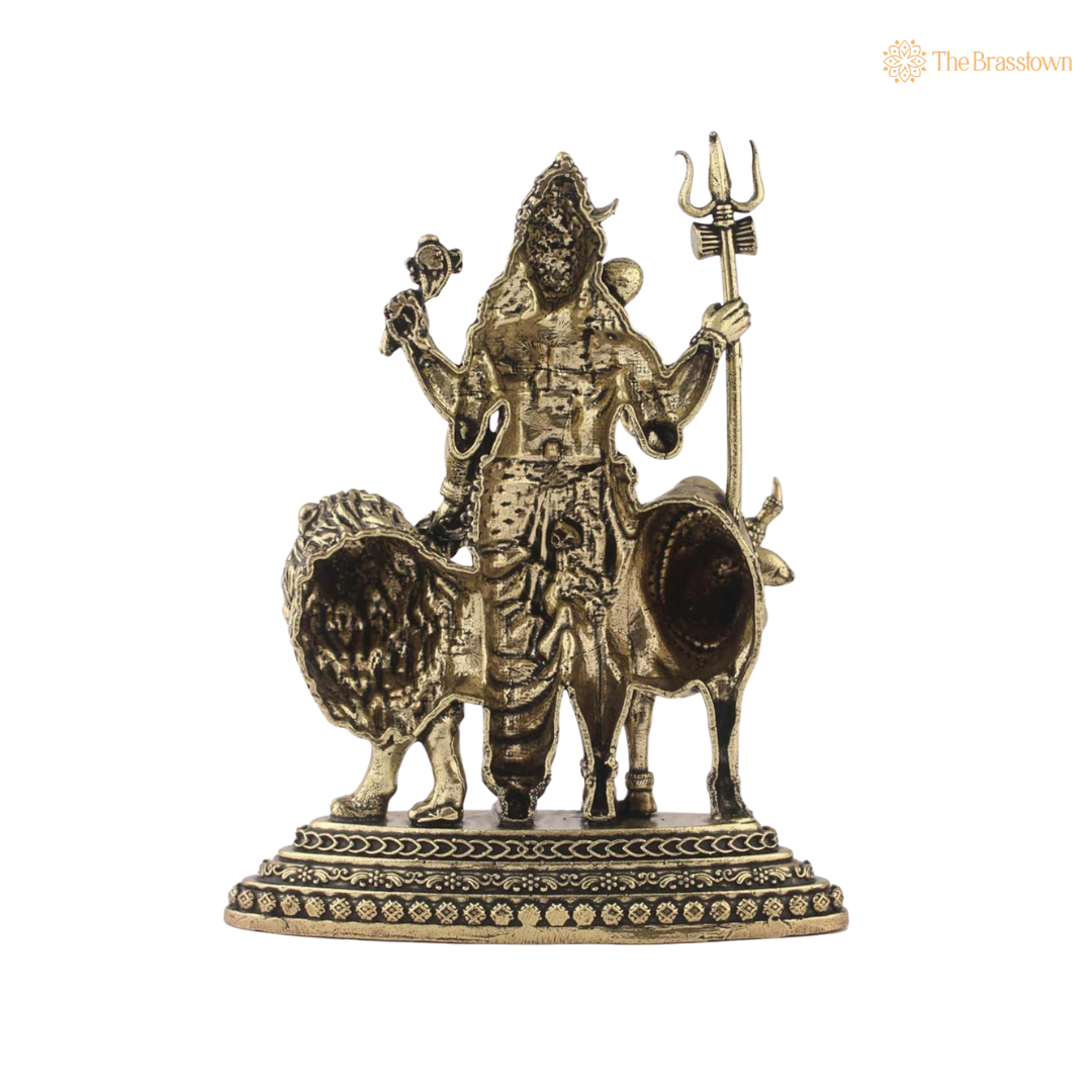 Brass Ardhanarishvara Idol with Nandi 4.5 Inch – home mandir puja decor India