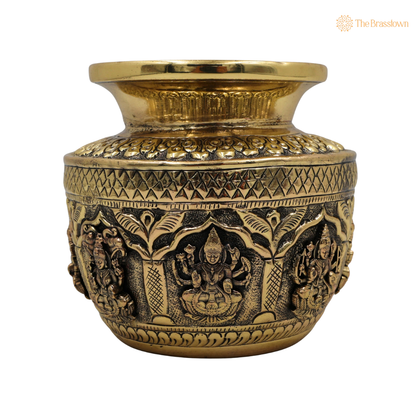 Brass Asta Lakshmi Kalash Lota – Handcrafted Peetal Pooja Kalash for Prosperity, Wealth &amp; Home Temple Décor 4.5 Inch